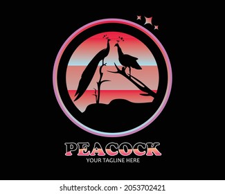 Silhouette of two peacocks logo