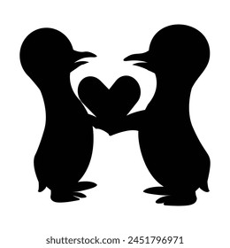 silhouette: two penguins with love symbol giving heart , beautiful vector illustration