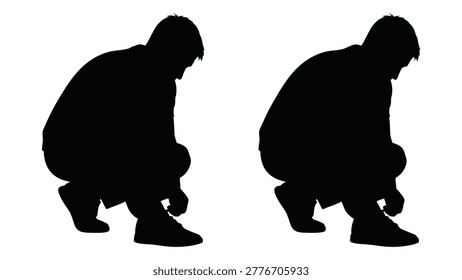 Silhouette of two people crouching and facing each other, isolated on a white background.