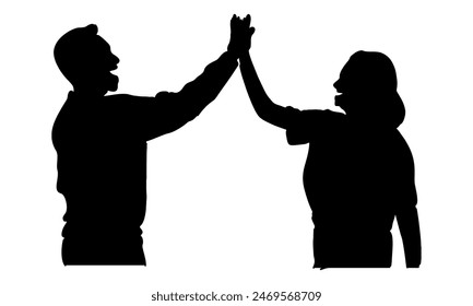 silhouette of two people give five to each other