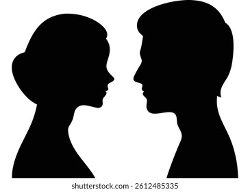 Silhouette of two people man and woman facing each other