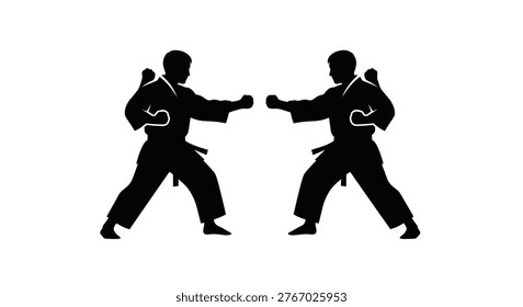Silhouette of two people practicing martial arts