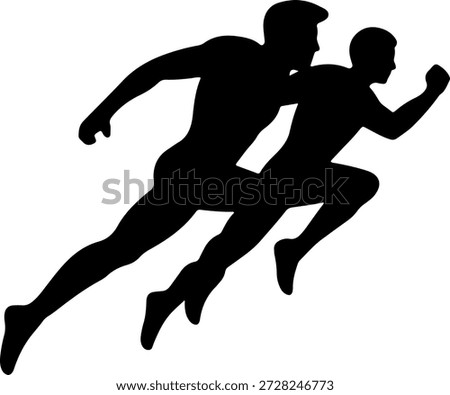 Silhouette of two people running or racing