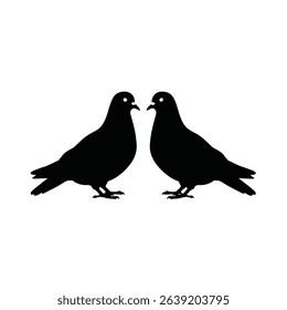 Silhouette: Two Pigeons Facing Each Other, Necks Arched