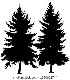 Silhouette de dos pinos. La mano hecha.