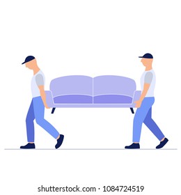 silhouette two porters carry sofa.Cartoon loader man. Vector illustration.