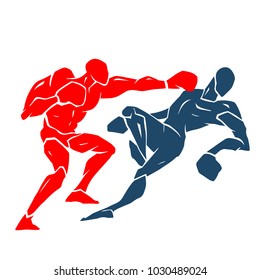 Silhouette of two professional boxer. Boxing match. vector illustration on white background
