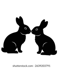 Silhouette: Two Rabbits Facing Each Other, Noses Touching