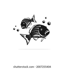 Silhouette Two Red Snapper In Water Fish Logo Design,fishing Logo,vector Template In White Background