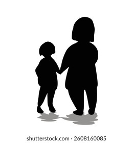 silhouette of two sisters isolated on white