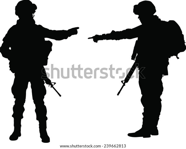 Silhouette Two Soldier Pointed Finger Rifle Stock Vector (Royalty Free ...