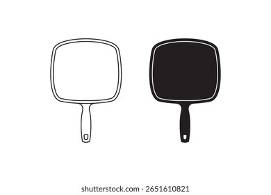 Silhouette of two square handheld mirrors. Ideal for grooming, beauty care, or salon themes.