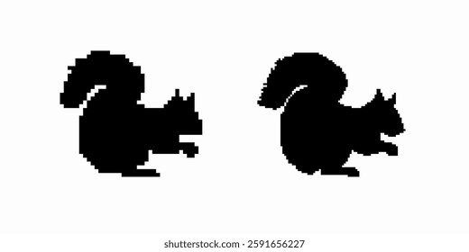 Silhouette of two squirrels with fluffy tails. displaying lively and playful postures, they face apart.