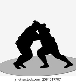 silhouette of two sumo wrestlers fighting. Sumo is a Japanese sport. Duel fight male silhouette. vector illustration