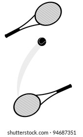 Silhouette of a two tennis rackets and a ball