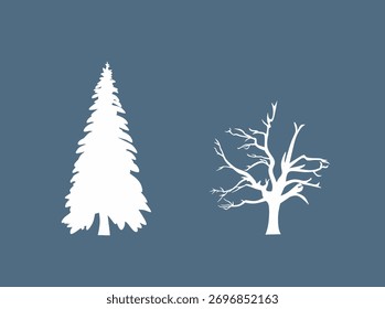 Silueta de dos árboles en invierno 