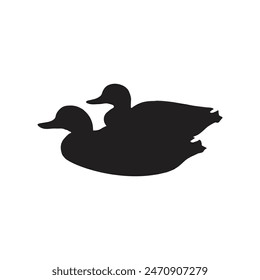 Silhouette of two wild ducks, isolated on a white background.