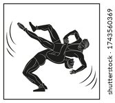 The silhouette of two wrestlers performing suplex. Symbol of wrestling and sport. Vector illustration isolated on a white background.