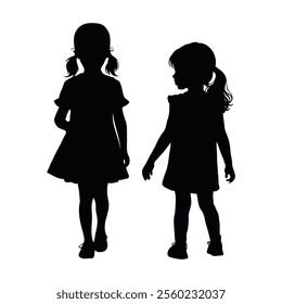 Silhouette of Two Young Girls Playing