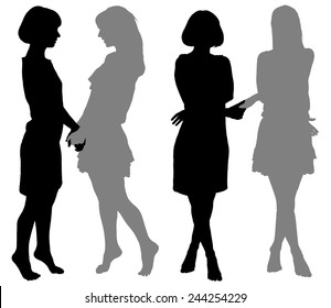 Silhouette Two Young Women Stock Vector (Royalty Free) 244254229 ...