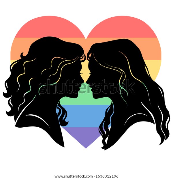 Silhouette Two Young Women Love Lesbian Stock Vector Royalty Free 1638312196 