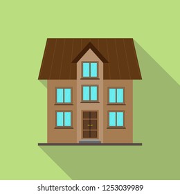 silhouette of a two-storey country house, flat image, long shadow