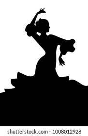 Silhouette of typical Spanish flamenco dancer woman.