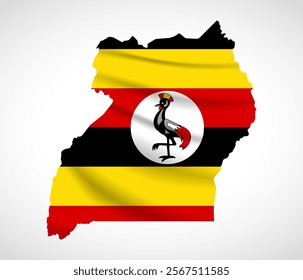 Silhouette of Uganda map filled with the Ugandan flag design, symbolizing national pride, cultural heritage, and geographic identity.  
