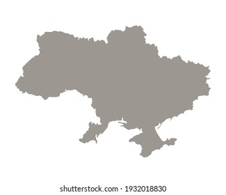 Silhouette of Ukraine country map. Highly detailed editable gray map of Ukraine territory borders with Crimea. Political or geographical design element vector illustration on white background