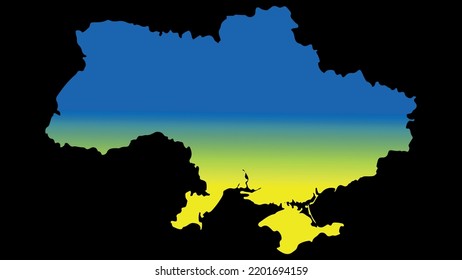 Silhouette of Ukraine country map. Highly detailed editable yellow and blue gradient map of Ukraine. Political or geographical design element vector illustration on black background