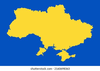 Silhouette of Ukraine country map.  Territory borders with Crimea. Ukrainian flag colors. Blue and yellow vector illustration.