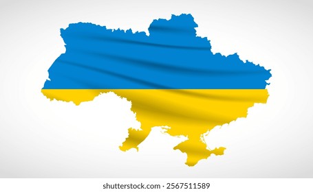 Silhouette of Ukraine map filled with the Ukrainian flag design, symbolizing national pride, cultural heritage, and geographic identity.  
