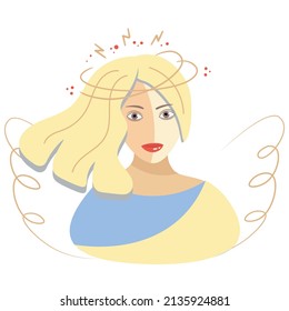 Silhouette of a Ukrainian woman in the form of an angel. Sweet girl in defense of the country. Yellow and blue are the colors of the national flag. The concept of fighting for peace against war Vector