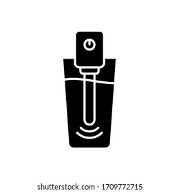 Silhouette Ultraviolet water sterilizer with glass. Outline icon of portable device for home use and camping. Flat isolated vector illustration on white background