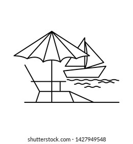 silhouette of umbrella striped with beach chair
