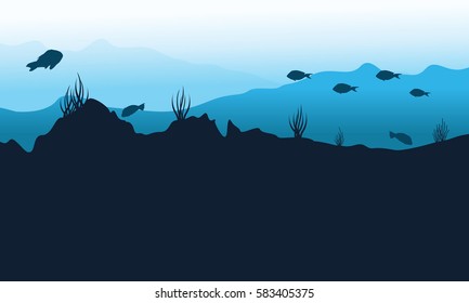 Silhouette of underwater background vector art