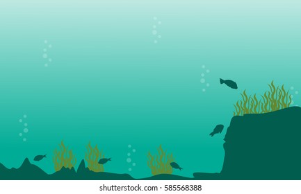 Silhouette of underwater with green sea landscape