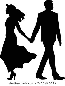 Silhouette of a unhappy mature couple walking away vector illustration for love trouble conflict theme