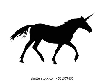 Silhouette of unicorn. Black on white. Vector illustration