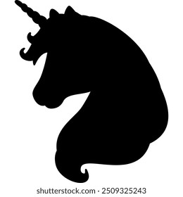 Silhouette of unicorn head, head of horse silhouette, vector illustration ‘s on transparent background