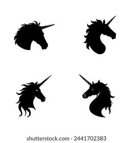 silhouette of unicorn head side view vector illustration