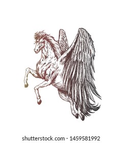 Silhouette of a unicorn in the ornament, Hand Draw Sketch Vector Illustration.