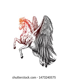 Silhouette of a unicorn in the ornament, Hand Draw Sketch Vector Illustration.