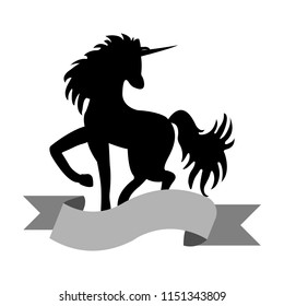 Silhouette unicorn with ribbon on white background vector illustration flay desing 