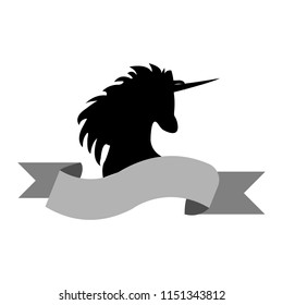 Silhouette unicorn with ribbon on white background vector illustration flay desing 