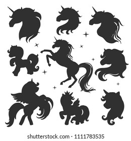silhouette of unicorns collection on a white background