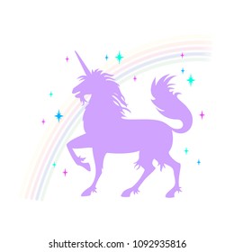 Silhouette of a unicorn,stars and a rainbow, isolated vector illustration