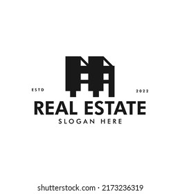 silhouette unique real estate logo business vector design template. Flat rental house logo design vector illustration with modern, elegant and flat styles isolated on white background. 