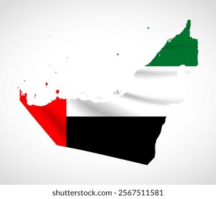 Silhouette of the United Arab Emirates map filled with the UAE flag design, symbolizing national pride, cultural heritage, and geographic identity.  
