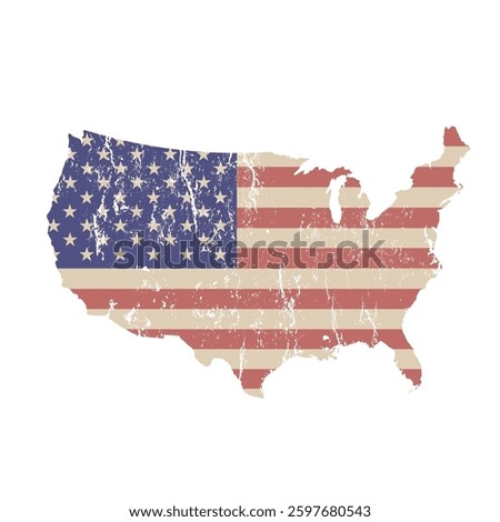 Silhouette of the United States map with a flag and grunge effect - vector illustration